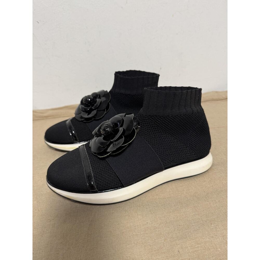 Chanel Shoes Womens Black Camellia Sock Slip On Made in Italy Sneakers Size 9 - Picture 5 of 15